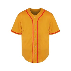 Yellow V-Neck Baseball Jersey Short Sleeve Button Front Breathable <b>Polyester</b> Unisex Adult Sport Apparel - Product Image 1