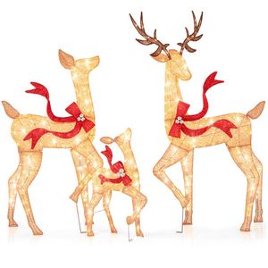 Set famiglia di cervi natalizi Pre-illuminati 3 pezzi elegante Set di statuette e giocattoli di Natale - Product Image 1