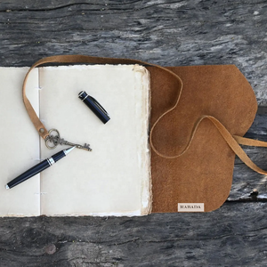 Vintage Key Lock Buffalo Leather Wood Free Deckle Edge Cotton Rug Paper <b>Note</b> <b>Book</b> Custom Embossed Logo on Dairy - Product Image 3