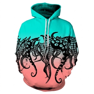 Sudadera con Capucha con Estampado de Pulpo para Hombre, Degradado Morado y Verde, Diseño Animal 3D, Ropa Casual de Otoño, Corte Regular - Product Image 6