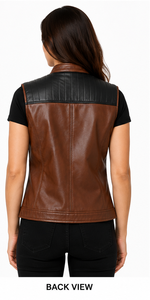 Chaleco de cuero elegante para mujer con bolsillos prácticos y ajuste clásico para montar a caballo, viajar y uso diario, con forro suave y costuras duraderas. - Product Image 3