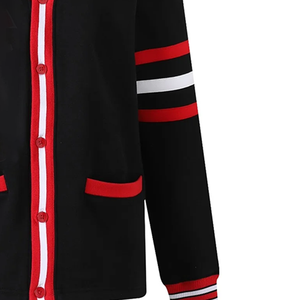 Custom Demand DST <b>Red</b> & Black Contrast <b>Women</b> Fleece <b>Cardigan</b> Long Sleeve V- Neck Wholesale Manufacturer Collegiate <b>Cardigan</b> - Product Image 6