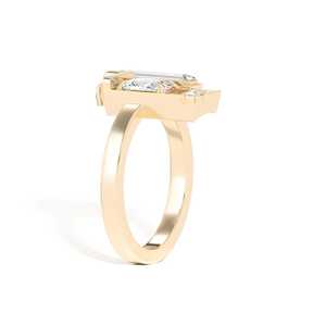 Bague de fiançailles unique en or massif 14 carats avec diamant de laboratoire taille coussin personnalisé 0,8 carat et baguette géométrique pour femme - Product Image 4