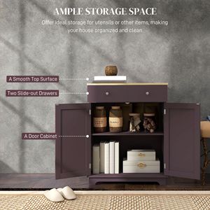 Farmhouse and Dining Versatile <b>Kitchen</b> Storage <b>Sideboard</b> Floor Cupboard with Solid Wood Top Adjustable Shelf and 2 Drawers - Product Image 4