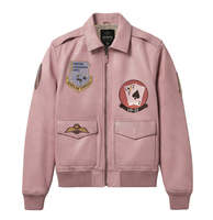 Veste bomber en cuir véritable rose pour homme Avirex, design patchwork, réversible, imperméable, veste de pilote, OEM ODM en gros