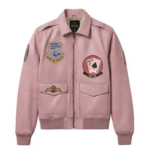 Avirex Custom Men's Pink Genuine <b>Leather</b> Bomber <b>Jacket</b> Patchwork Design Reversible Waterproof Flight <b>Jacket</b> OEM ODM Wholesale - Product Image 1