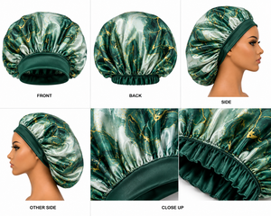 Bonnet de nuit en satin vert marbré pour femme, ajustable, élastique, pour usage domestique, 56-58 cm, style tendance - Product Image 4