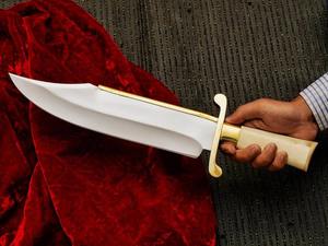 Couteau Bowie industriel sur mesure NM OEM, grand modèle, pour le camping et la chasse en extérieur, lame en acier inoxydable forgée à la main, manche en os coloré - Product Image 5