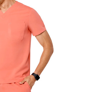 เสื้อสครับแพทย์คอวี แขนสั้น สีคอรัล สำหรับผู้ชาย มีกระเป๋าหน้าอก ชุดยูนิฟอร์มโรงพยาบาล - Product Image 6