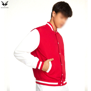 Minimalist Red Men Varsity <b>Jacket</b> <b>White</b> Contrast Sleeve Blank Bomber <b>Jacket</b> Custom Team Casual Sportswear Baseball Uniform - Product Image 4