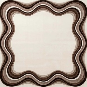 Modern Wavy Border Area Rug Cream Brown Abstract Hand Tufted Wool Carpet Luxury Living Room Bedroom Floor Decor Soft - Product Image 4