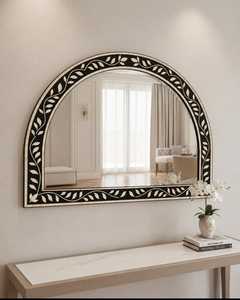 Arch Shaped Wooden <b>Wall</b> <b>Mirror</b> With Leaf Inlay Design Modern Decorative Framed <b>Mirror</b> For Home Interior - Product Image 1
