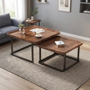 Modern Wood <b>Coffee</b> <b>Table</b> <b>Set</b> <b>Nesting</b> Metal Frame Living Room Furniture - Product Image 2