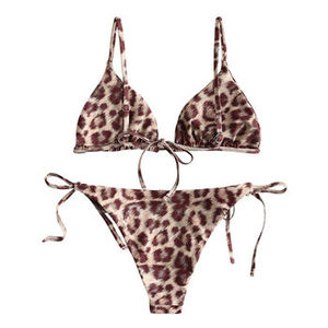 Top de bikini triangular con estampado de leopardo para mujer, con cordón ajustable en la parte delantera, traje de baño de poliéster y spandex - Product Image 2