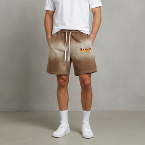 Shorts pour hommes au design tendance, effet délavé soleil, broderie personnalisée sur le devant, écologiques, respirants, taille mi-haute élastique, style gym et streetwear - Product Image 4