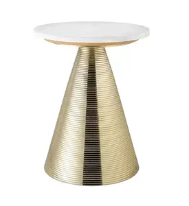 Modern <b>Round</b> Marble Top Coffee <b>Table</b> with Golden Cone Base Contemporary Living Room Furniture Decorative <b>Side</b> <b>Table</b> - Product Image 1