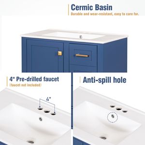 Modern 30\" Bathroom Vanity Soft-Closing <b>Storage</b> Cabinet with 3 <b>Draw</b> Sink Combo Set Urban Style Vanities - Product Image 6