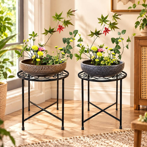 Support de plante en métal noir avec porte-plante rond pour la décoration intérieure et extérieure, jardin, balcon, terrasse - Product Image 5