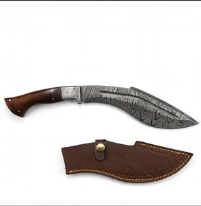 Cuchillo utilitario de hoja fija de acero de Damasco curvado hacia adentro, hecho a mano, personalizado, OEM, con mango de palisandro natural figurado y bolster de acero. - Product Image 1