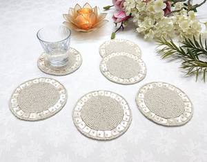 Set of 6 Handmade Polyester/Cotton Floral Pattern Stripe Style Embroidered <b>Coasters</b> Eco-Friendly for Home & Hotel Use - Product Image 1