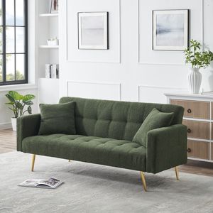 Divano Letto in Tessuto Teddy Fleece Verde da 71,7 Pollici con Cuscini Decorativi Attraenti, Compagni Perfetti per Comfort e Stile - Product Image 2