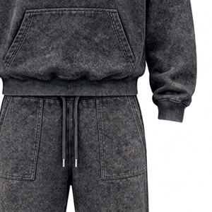 new 2026 Unisex Acid Washed Cotton Tracksuit Rhinestone Logo <b>Hoodie</b> Full Length Drawstring Pants Casual Wear Autumn Style - Product Image 2