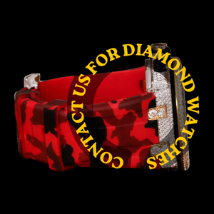 Reloj Personalizado de Lujo con Esfera Redonda de Moissanita y Diamantes, Correa de Caucho Roja y Negra, Cronógrafo - Product Image 2