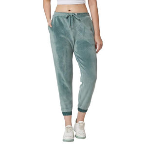 Pantalones Deportivos con Cordón para Mujer, Cintura Alta, Puños Elásticos, Bolsillos Laterales, Mezcla de Algodón y Lino Transpirable, para Verano - Product Image 1