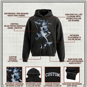 เสื้อฮู้ดดี้โอเวอร์ไซส์สีดำสำหรับผู้ชาย พิมพ์ลายนักรบ ผ้าฝ้ายฟลีซ สไตล์ลำลอง สตรีทแวร์ ป้องกันขนร่วง ดีไซน์กระเป๋าหน้า - Product Image 4