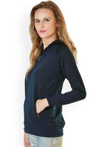 Nouveau style – Sweat à capuche polaire uni bleu marine pour femme avec demi-fermeture éclair, respirant et isolant pour l'hiver et l'automne - Product Image 4