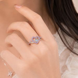 Cute Brass Enamel Heart Ring with Hollow Out Pattern for <b>Sweet</b> Girlfriend <b>Gift</b> Romantic Jewelry Wholesale - Product Image 2