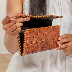 Nouveaux véritables portefeuilles de peau faits à la main pour femmes portefeuille mince à deux volets en cuir fermeture éclair pochette sac à main véritable portefeuille métallique - Product Image 4