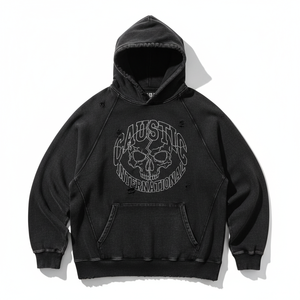 Sudadera con Capucha Personalizada, Cortada, Desgastada, con Lavado Ácido, para Hombre y Mujer, de Algodón Grueso, con Parches, Estilo Vintage, Streetwear, Hip-Hop - Product Image 1