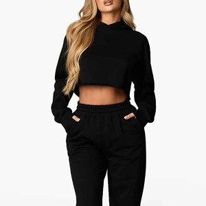 Sudadera con Capucha Negra Corta, Oversize, de Manga Regular, Tejida, de Color Sólido, Informal, para Otoño, Unisex - Product Image 6