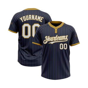 Maillot de baseball en polyester pour homme, bleu marine et or, manches courtes, 2 boutons sur le devant, sublimé, coupe régulière, taille plus - Product Image 1