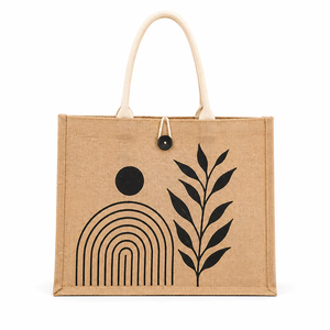 Designer Laminated Jute Tote <b>Bag</b> Eco Friendly Reusable Shopping <b>Bag</b> Custom Logo Large Button Closure Promotional Exhibition Bulk - Product Image 1