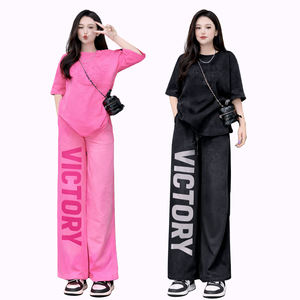 Conjunto Deportivo de 2 Piezas para Mujer, Estilo Casual, Camiseta Holgada y Pantalones Anchos, Ropa de Verano, Moda Urbana - Product Image 2