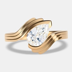 Elegante Anillo de Compromiso y Boda Minimalista con Diamante Cultivado en Laboratorio con Corte de Pera VVS+, Media Montura, Oro Amarillo de 10K, Certificado IGI - Product Image 1