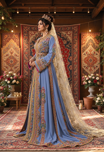 Caftán nupcial marroquí de terciopelo color ciruela Mishkat Couture Periwinkle Dream, con bordado a mano y velo, elegante para mujeres musulmanas. - Product Image 4