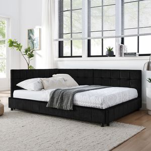 Letto Imbottito Matrimoniale con Testiera e Braccioli Confortevoli, Design Divano Letto per Camera da Letto o Soggiorno - Product Image 3