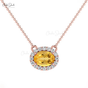 Proveedor de envío directo: Nuevo collar de halo con circonita natural de 7x5mm y engaste de garras, oro fino de 14k, doble piedra de nacimiento con diamantes, ideal para regalo de boda. - Product Image 2