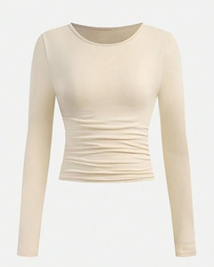 Top Corto de Manga Larga para Mujer, Cuello Redondo, Corte Ajustado, con Logo Frontal, Transpirable y de Secado Rápido - Product Image 5