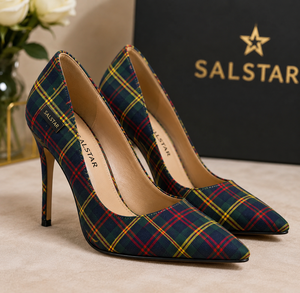 Chaussures à talons hauts pour femmes, de haute qualité, à motif tartan spécial, à bout pointu, style stiletto, fabriquées par un fabricant de chaussures à talons hauts. - Product Image 1