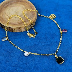 Collier en chaîne avec pierres précieuses multi-quartz en forme de coussin, plaqué or 18 carats sur argent sterling 925 - Product Image 1