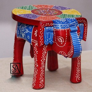 Hand-Painted Oak Wood Artistic Stool | Decorative Bohemian Design | Durable Multicolor Geometric | Moradabad Crafts | Aqudus - Product Image 3
