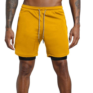 Men's Yellow Quick Dry Running Shorts With Compression Liner Drawstring Waist Athletic Gym Workout Fitness Sports Shorts - Product Image 1