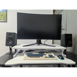 32-Inch White Dual Monitor Laptop Workstation Height <b>Adjustable</b> Dual Monitor Sit Stand Riser Wide Keyboard Tray <b>Computer</b> <b>Desk</b> - Product Image 4