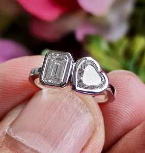 Bague Toi Moi en Argent 925 avec Moissanite Taille Cœur et Taille Émeraude, Style Moderne, Cadeau de Fiançailles pour Amoureux - Product Image 3