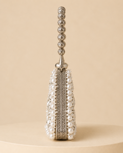 Lady Evening Fashion Brass Framed Embroidered Pearl Rhinestone <b>Hand</b>-<b>Carry</b> Mobile Sling <b>Bag</b> Handmade Mini with Push Lock Closure - Product Image 5