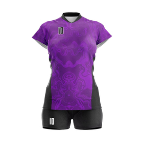 Ensemble de volley-ball noir et violet tourbillonnant pour femmes, maillot et short personnalisés sublimés, motif dynamique, tenue d'équipe - Product Image 2